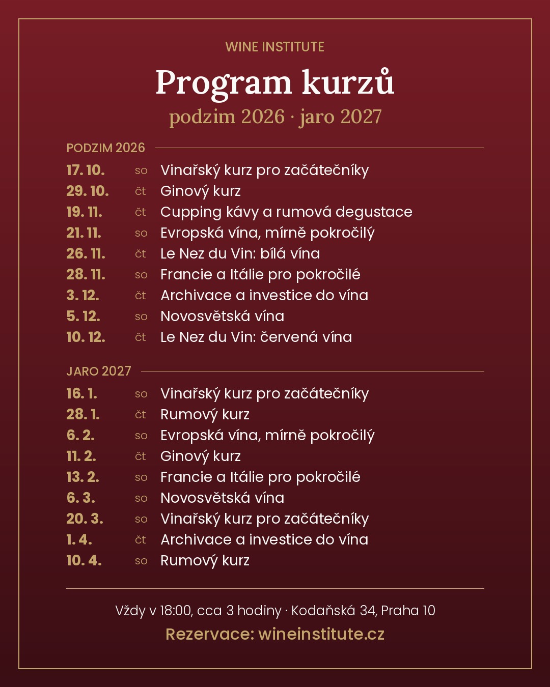 Program kurzů: podzim 2026 a jaro 2027